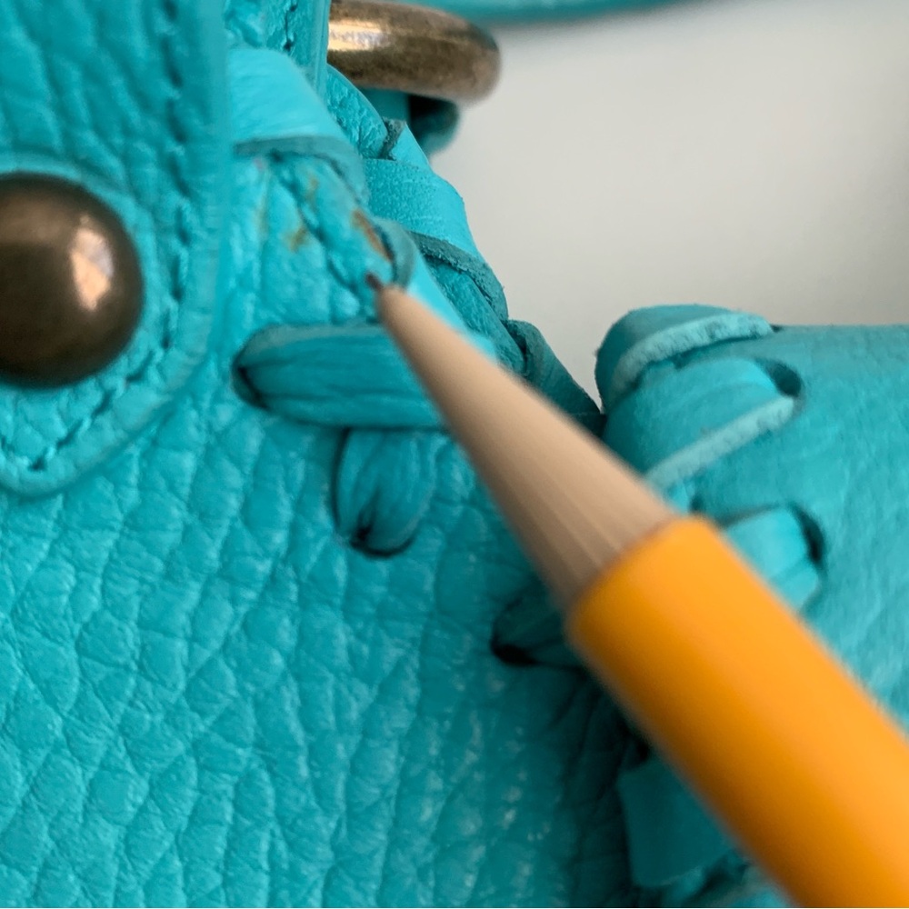 ISABELLA FIORE Turquoise Blue Leather Whip Stitch Shoulder Hobo Bag Purse - Picture 14 of 16